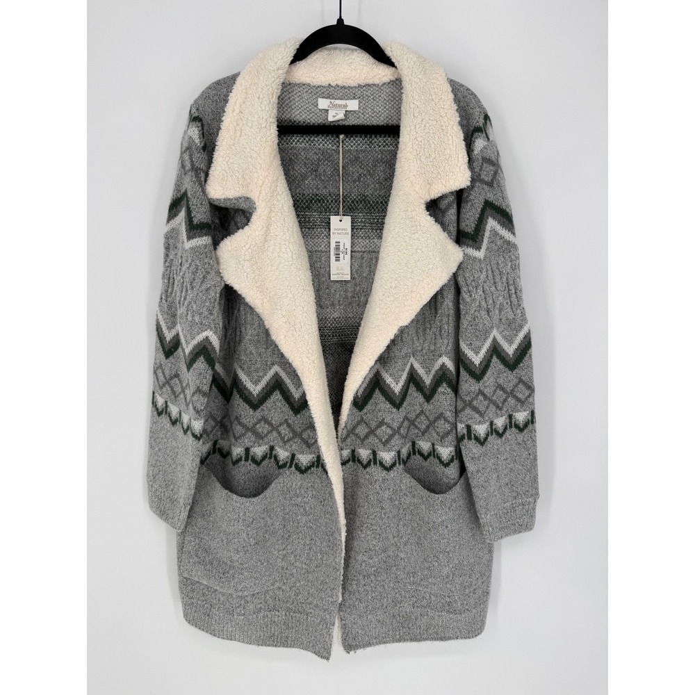 NATURAL REFLECTIONS SHERPA LAPEL LONG-SLEEVE CARDIGAN OPEN FRONT WESTERN XL NWT
